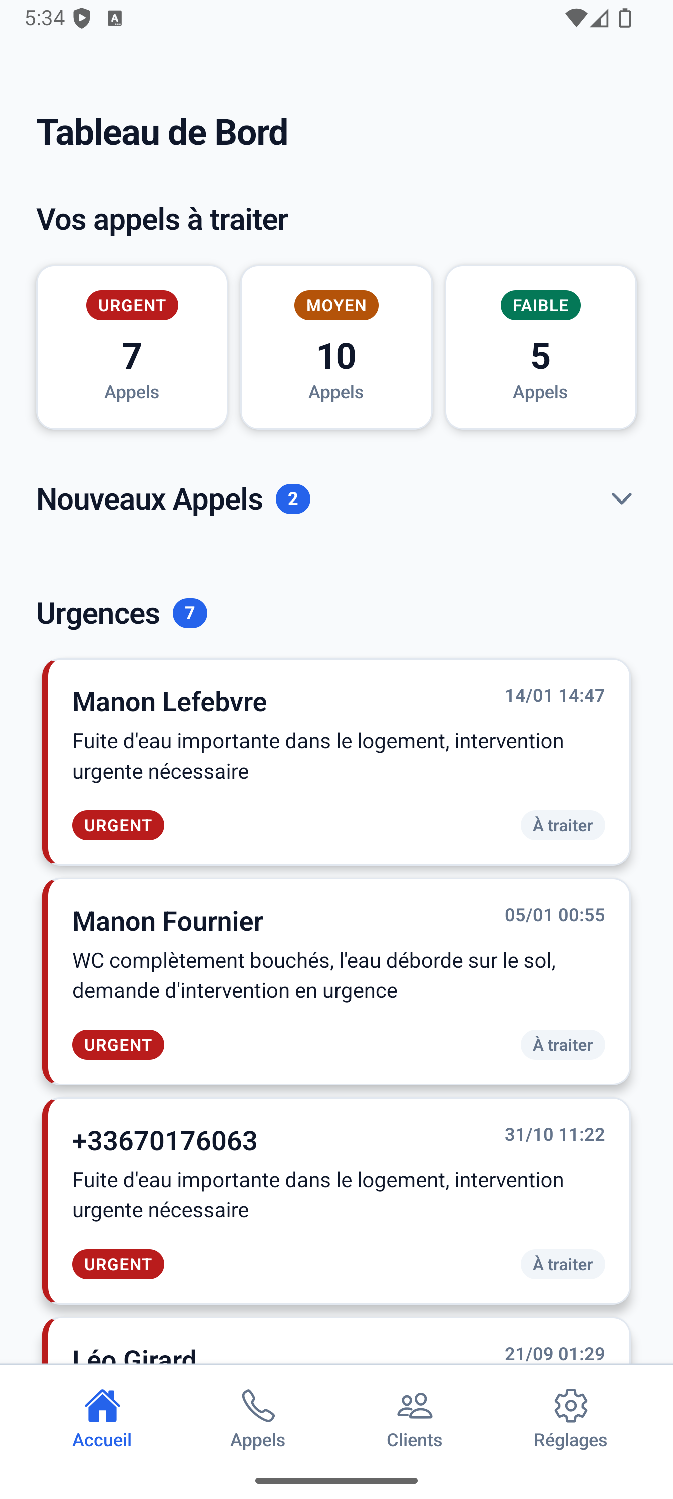 Liste des appels à traiter