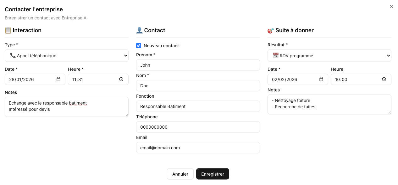 Formulaire d'interaction
