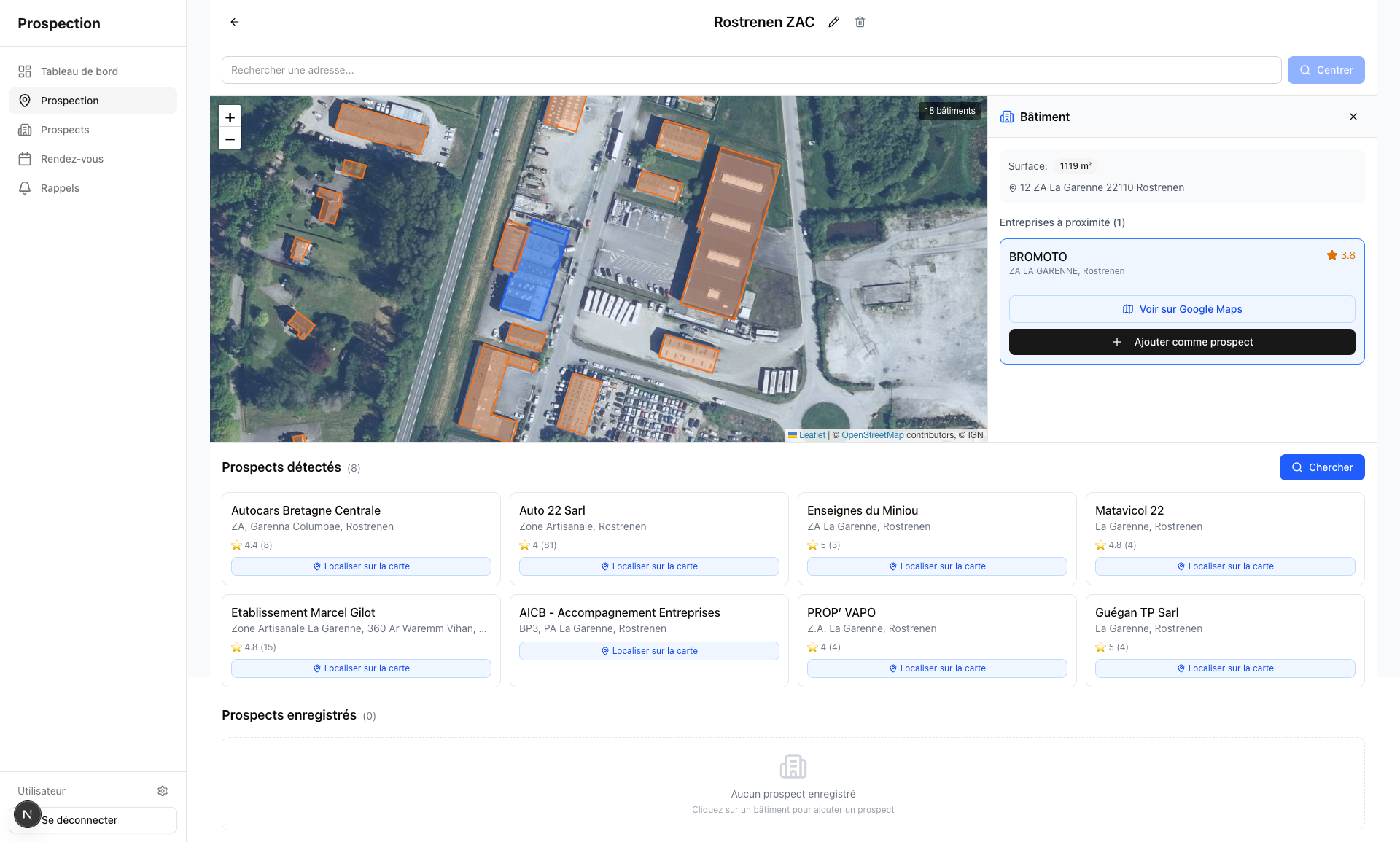 Interface de prospection cartographique